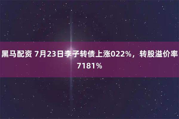 黑马配资 7月23日李子转债上涨022%，转股溢价率7181%